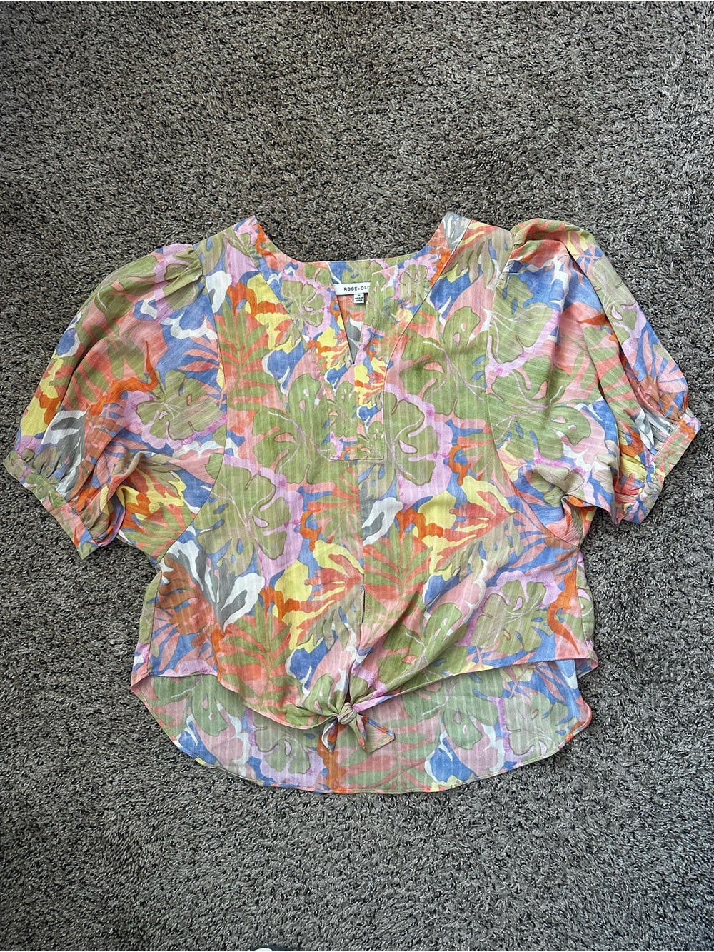 Women's Colorful Floral Tie-Front Blouse